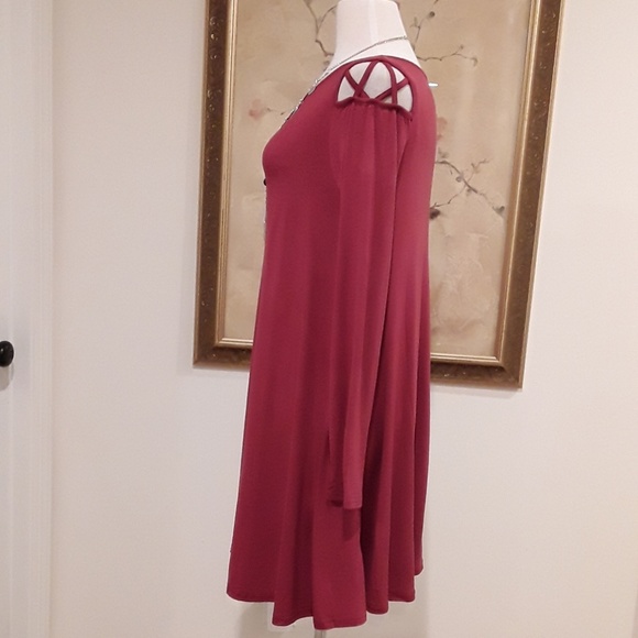️❗️FINAL PRICE❗️NEW  Burgandy  Swing Dress w/Pocke - Picture 3 of 7
